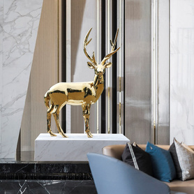 酒店大堂摆件动物鹿不锈钢雕塑定制电镀售楼处落地大型项目装饰品