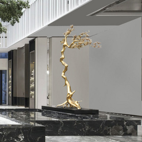 售楼处摆件大型落地木质雕塑定制迎客松酒店楼梯展览厅橱窗装饰品