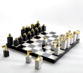 北欧国际象棋摆件 黑白木质钢琴烤漆工艺加锌合金棋盘工艺品摆件