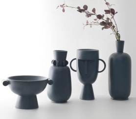 ins风创意防人物造型灰蓝树脂花瓶 现代欧式家居客厅桌面装饰摆件