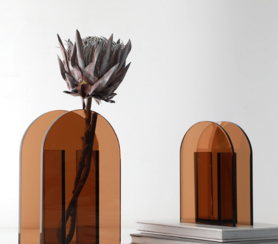 现代创意家居轻奢茶色透明玻璃花器客厅桌面花瓶软装饰品摆件