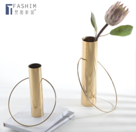 现代轻奢电镀金属创意试管花器软装样板房客厅餐桌插干花花瓶摆件