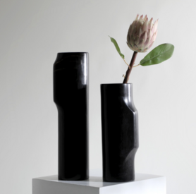 现代简约风创意天然洞石米白色花瓶 欧式样板房家居装饰花器摆件