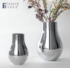 现代轻奢创意镜面银色玻璃花器家居客厅桌面茶几装饰插干花花瓶