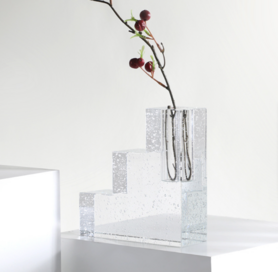创意透明玻璃气泡花器软装样板房简约装饰品阶梯式插干花花瓶摆件