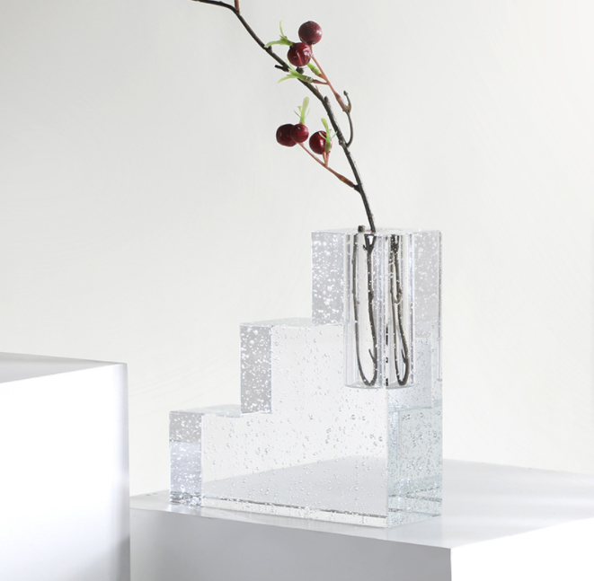 创意透明玻璃气泡花器软装样板房简约装饰品阶梯式插干花花瓶摆件