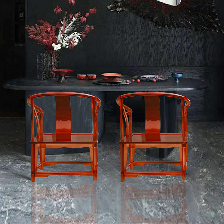 餐饮火锅店门厅红色太师椅透明亚克力椅子定制网红装饰品雕塑艺术