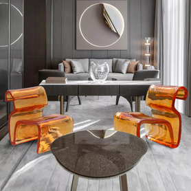 别墅庭院透明树脂椅子靠背酒店大堂软装饰品售楼处样板房客厅凳子