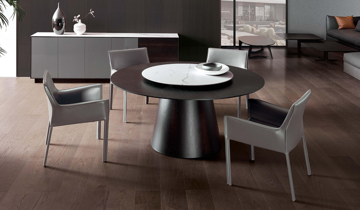 北欧岩板餐桌 现代简约家用 小户型实木带转盘圆桌
