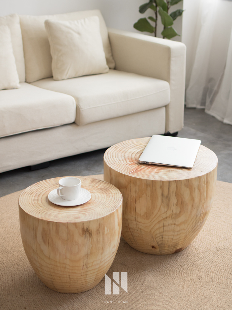 北欧全实木墩子组合根雕茶几桌木头凳子木桩边几角几民宿家具摆件