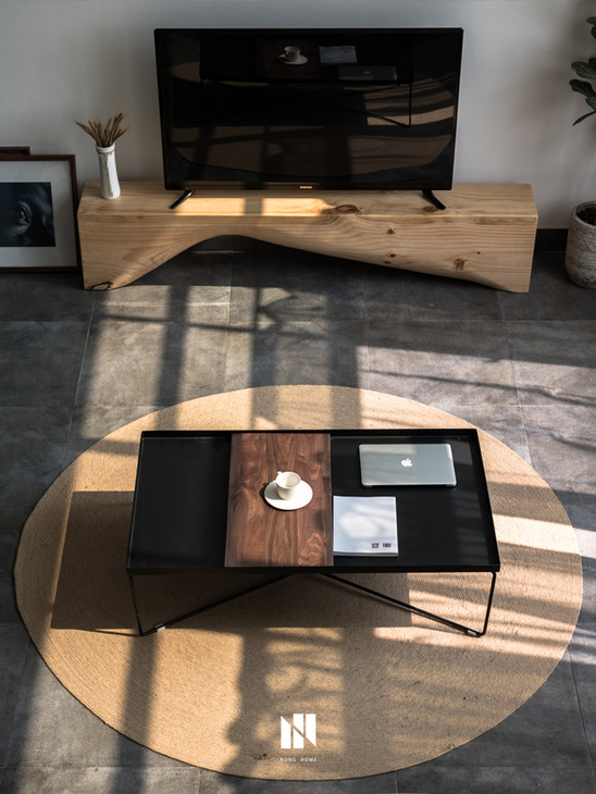 北欧简约全实木电视柜民宿展厅原木长条凳设计师创意木墩换鞋凳子