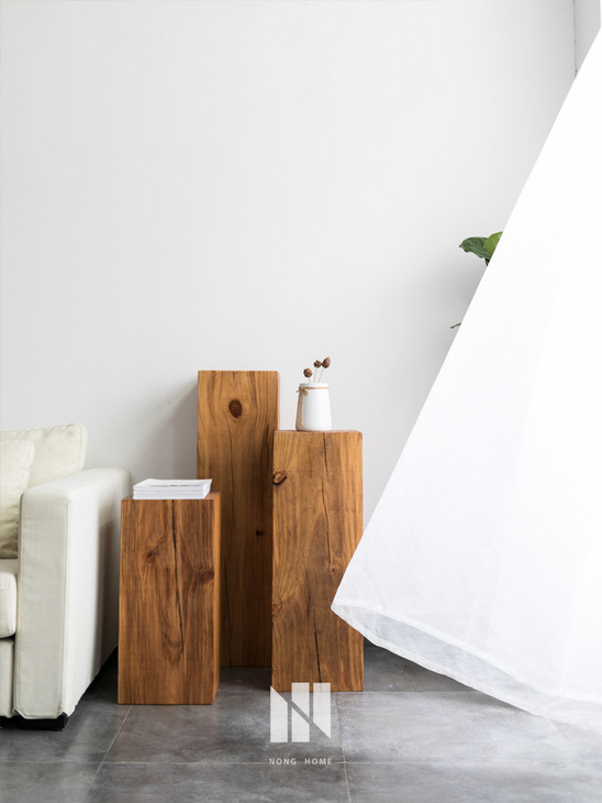 北欧客厅实木沙发边几原生态木头墩子花架创意民宿床头柜角几摆件