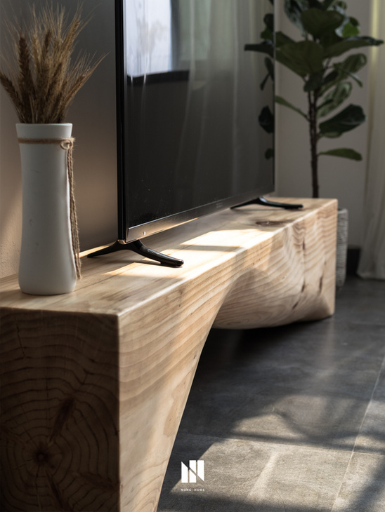 北欧简约全实木电视柜民宿展厅原木长条凳设计师创意木墩换鞋凳子
