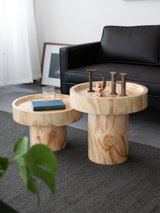 北欧实木圆形茶几客厅沙发边几设计师创意根雕树墩现代简约原木墩
