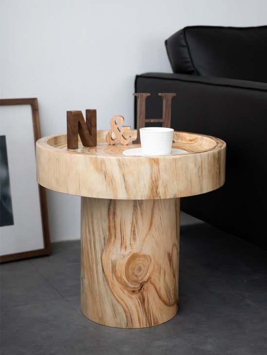 北欧实木圆形茶几客厅沙发边几设计师创意根雕树墩现代简约原木墩
