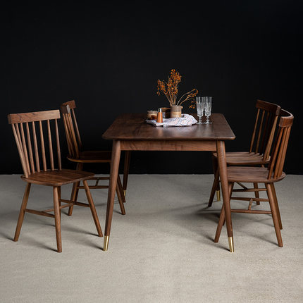 黑胡桃木小户型长方形客厅餐桌