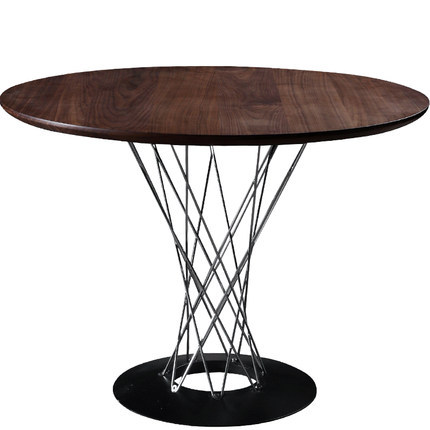 胡桃木金属铁艺脚圆形桌子