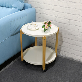 北欧创意丹麦小推车圆形实木沙发客厅小边几简约角几移动餐车茶几