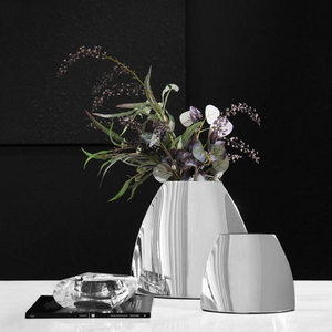 现代简约镜面扁形金属花器插花花瓶