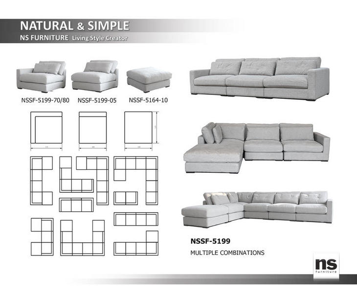 软包布艺多人位组合沙发NSSF-5199-05/70/80*9891-14