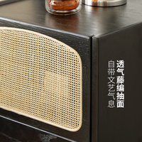源氏木語全實(shí)木床頭柜現(xiàn)代輕奢家用編藤收納柜北歐簡約黑色床邊柜X160A01 床頭柜
