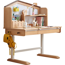 源氏木语儿童学习桌可升降全实木书桌小学生写字桌家用课桌椅套装Y55X03 学习桌