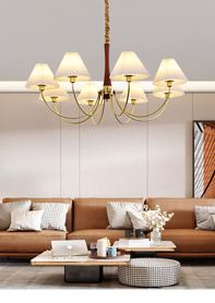 美式客厅灯简约复古全铜褶皱吊灯 轻奢客厅卧室书房黄铜灯具