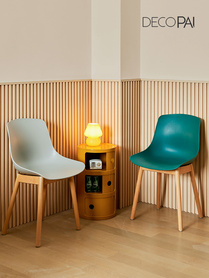 北欧简约洽谈椅咖啡厅实木脚书桌椅单人加厚塑料靠背椅子家用餐椅