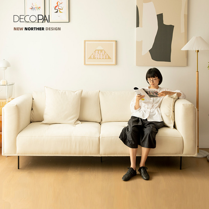 科技布沙发2021年新款客厅直排小户型北欧三人位设计师简约奶油色