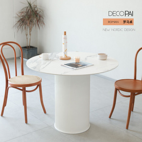 岩板餐桌圆形纯白现代简约加厚创意家用网红新款餐厅北欧风格圆桌