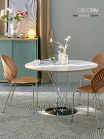 餐桌家用小户型4人现代简约餐厅铁艺圆桌经济型圆形北欧小饭桌