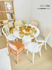圆桌现代简约白色轻奢小户型圆形餐桌饭桌台面北欧家用吃饭桌子