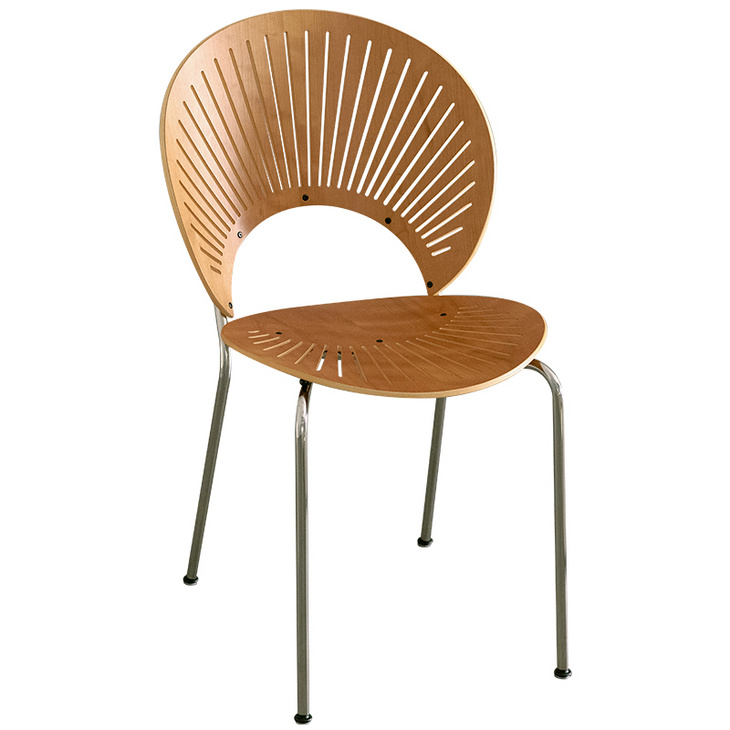 中古风椅子侘寂实木餐椅单人简约客厅木质靠背金属脚化妆椅贝壳椅