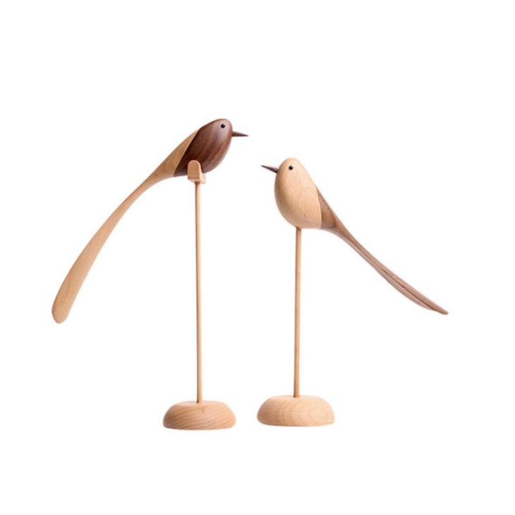 北欧木质木偶经典摆件大鸟小鸟蘑菇刺猬吉祥客厅书房装饰品礼品