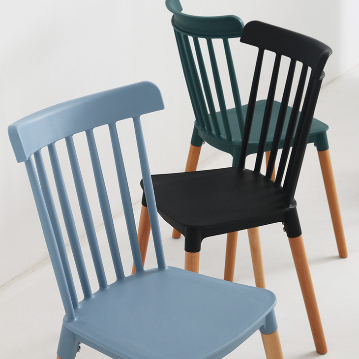 温莎椅北欧实木脚家用餐椅塑料靠背加厚简约餐厅会客咖啡厅椅子