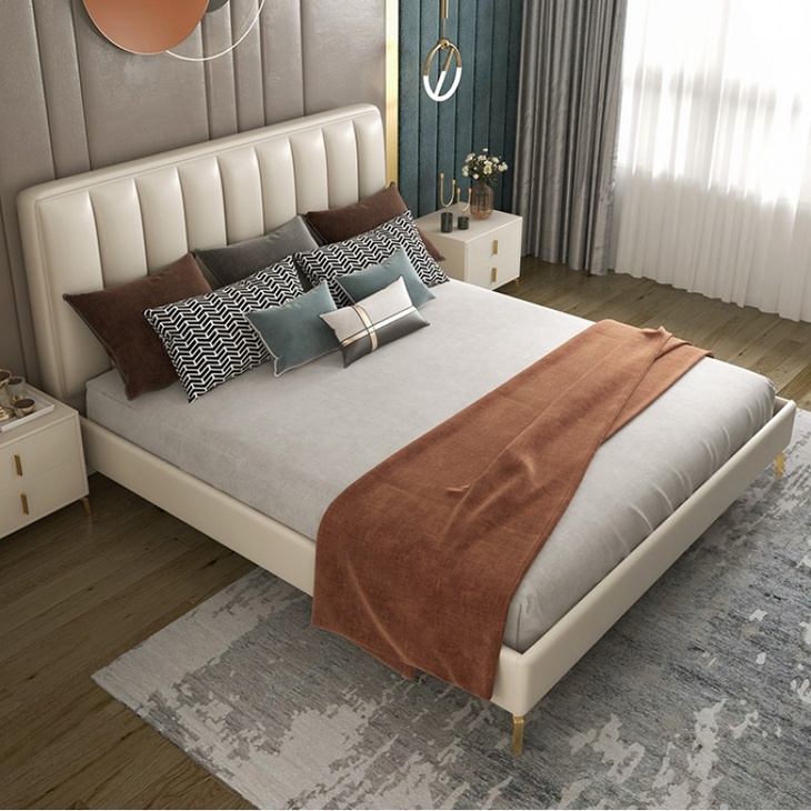 轻奢双人床1.8皮艺婚床软包床内嵌床垫软靠背1.5卧室皮床现代简约