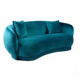 家具客厅两人座软垫蓝色天鹅绒沙发