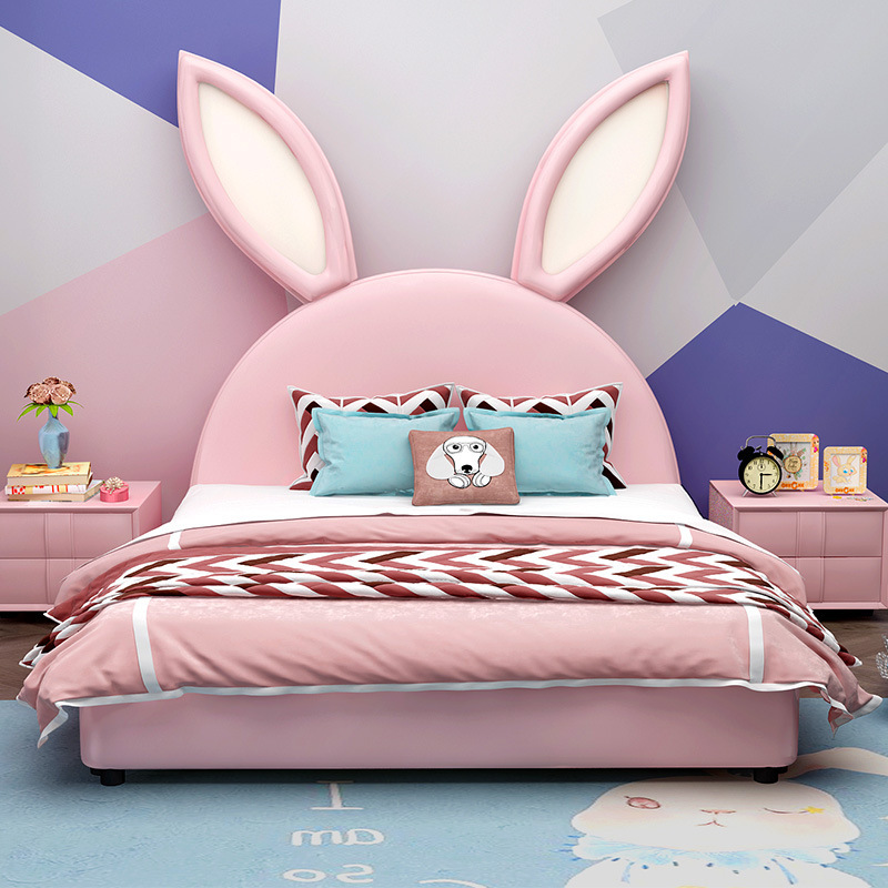 北欧皮艺床公主床1.2少女粉色网红床1.5兔卡通床儿童床女生榻榻米价格