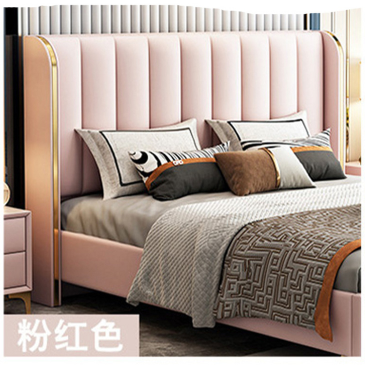 轻奢双人床 1.8双人婚床皮软包床 1.5网红粉色床多色卧室皮床