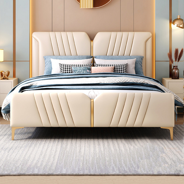 轻奢床现代简约双人床主卧大床奢华婚床软包床1.8网红床实木1.5米