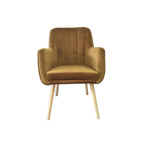 木制设计放松臂天鹅绒沙发餐椅