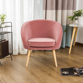 北欧风格设计优雅木与扶手现代天鹅绒餐椅客厅