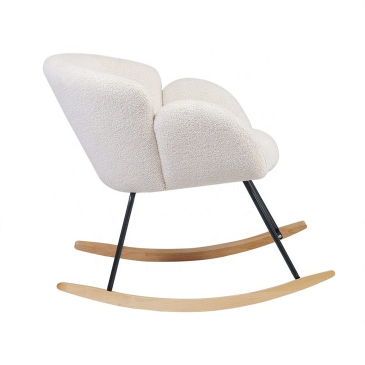 北欧客厅卧室夏尔巴织物木制摇摇沙发成人椅子