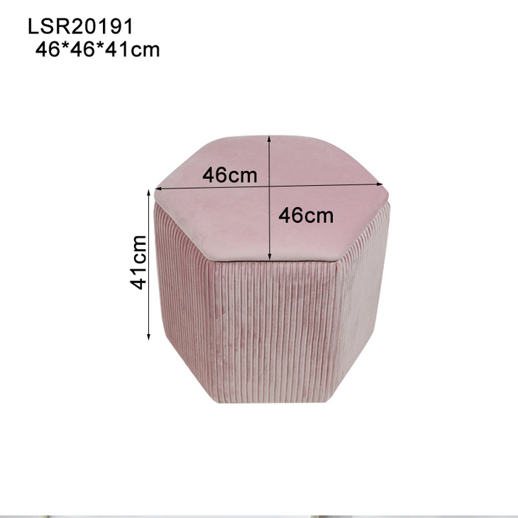 现代家具柔软天鹅绒袋织物软垫脚凳六角储物脚凳