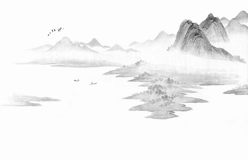 新中式山水图案客厅餐厅定制墙纸壁纸