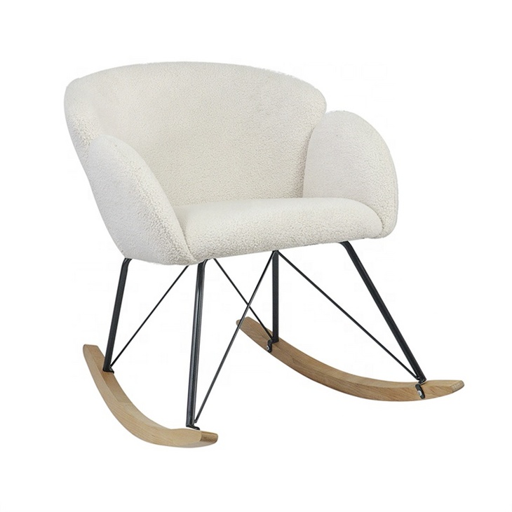 北欧客厅卧室夏尔巴织物木制摇摇沙发成人椅子