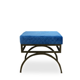 蓝色天鹅绒方形格子设计脚凳奥斯曼坐垫