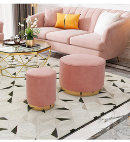 Livingroom卧室现代彩色客厅家具天鹅绒织物脚凳圆形脚凳