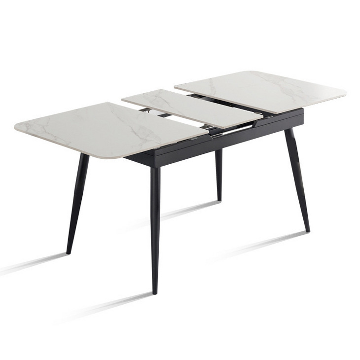 意式岩板餐桌 轻奢岩板伸缩餐厅桌 家用小户型多功能可伸缩餐桌