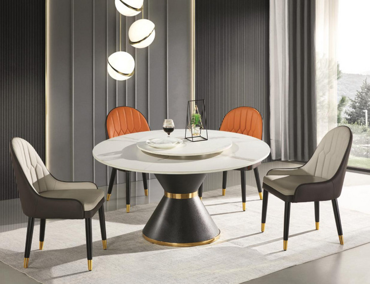 轻奢岩板圆桌餐桌椅组合后现代简约小户型家用酒店大圆形饭桌